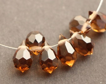 5pcs Preciosa Crystals pendants 6x10mm Smoked Topaz Czech Crystal Teardrops drops briolette brown