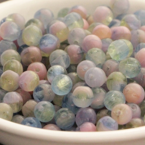 Perles rondes de 5 mm de couleur bonbon, 50 pcs Perles rondes lisses Druk tchèques, rose vert bleu