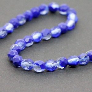 30 Stück Matte Blaue Kristall-Tschechische Feuerpolierte Perle 6 mm Runde Perlen Blau Facettenglas Runde 6 mm