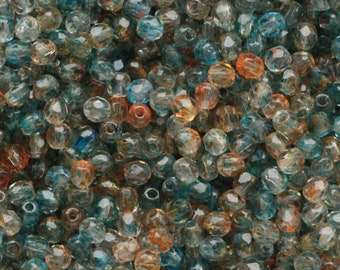 100pcs  assort color 3mm Czech Fire Polished Beads Mixed color Small Round Facet Beads Mix blue green bead soup
