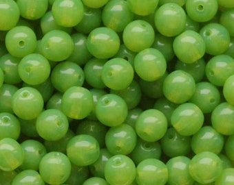 50pcs milky apple green 6mm Czech Glass Round Beads 6mm Smooth Round Beads opal Green