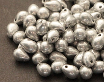 25pcs Shine Silver Czech glass Drop beads 5x7mm Czech Teardrop beads Metallic Silver Briolette pendant Silver Metallic