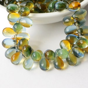 Mix Color Gold Green Blue Topaz Drops 6x9mm (25pcs) Czech Glass Drop Beads Teal Briolette Mixed Color