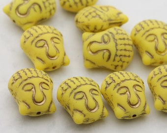 6pcs yellow Buddha Beads Antique Beads 16x14mm Matte Yellow with Gold Czech Glass Beads