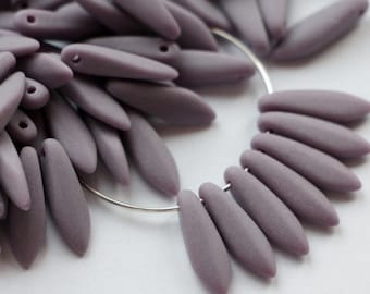 20pcs Matte Purple 5x16mm Czech Glass Dagger Beads Glass Leaf Daggers Beads Lavender Frosted Antique