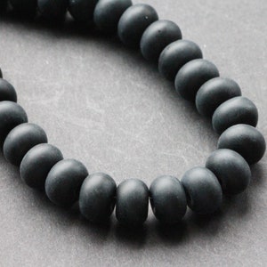 20pcs Matte Black Czech Rondelle Beads 6x10mm Czech Glass seaglass beads frosted jet donuts beads 10mm image 1