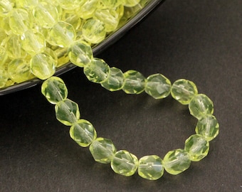 30pcs Jonquil yellow Czech beads 6mm Czech Fire Polished Glass Beads Facet Round Beads 6mm yellow