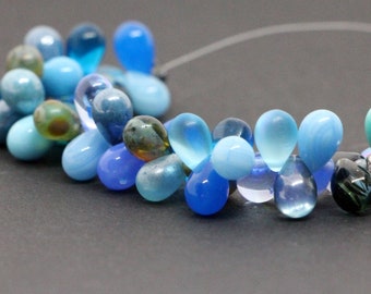 Teardrops 6x9mm (50pcs) mix color blue Czech Glass Beads Teardrops mixed blue Briolette Beads