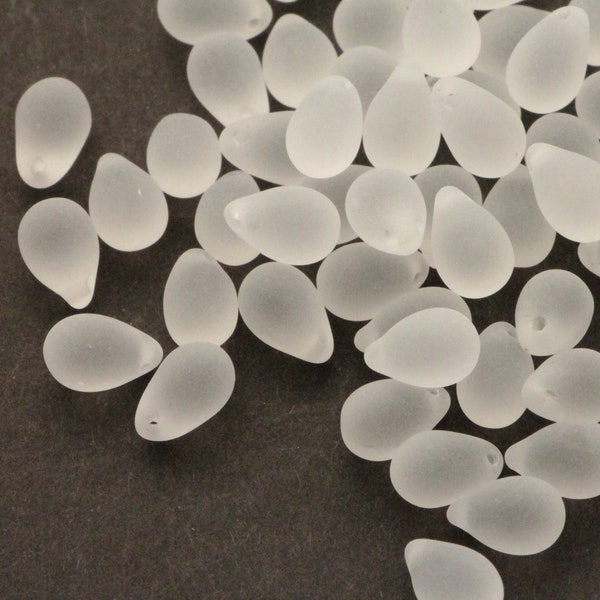 25pcs Transparent Matte Crystal Czech Glass Drop Beads6x9mm Frosted Clear Czech Teardrops Big Briolette Clear Crystal White