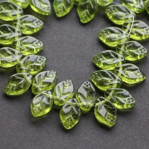 30pcs Olivine Leave beads 12x7mm Czech Glass Leaves Leaf Floral Beads Olive Green