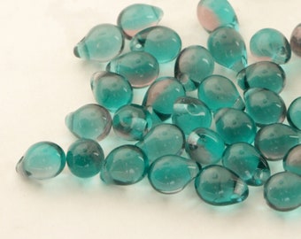 25pcs Mix Teal Amethyst Czech Glass drop beads 5x7mm Teardrops green lilac small briolette beads mixed colors