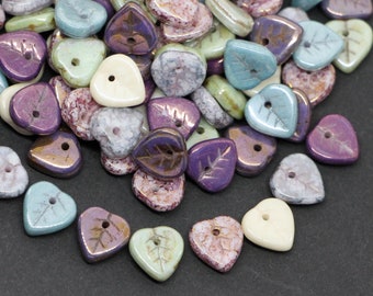 mix leaf beads 30pcs Heart leaf picasso Czech glass leaves mixed petals small floral beads antique