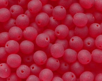 50pcs Matte Ruby Red 6mm Czech Glass Beads 6mm Smooth Round Beads Frosted Red Round Seaglass Beads