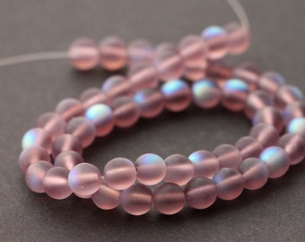 50pcs Rainbow Amethyst Matte 6mm Czech Glass Beads 6mm Smooth Round Beads Frosted Lilac AB