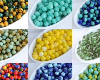 6mm Mixed Druk Round Beads 50pcs Czech Pressed Druk Beads 6mm Round Beads Mixes Round Glass Beads Mustard Green Olivine