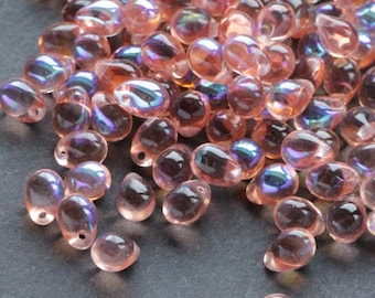 25pcs Rainbow Pink Drops 5x7mm Czech Glass Beads Teardrops Briolette Rosaline Glass Drop Beads