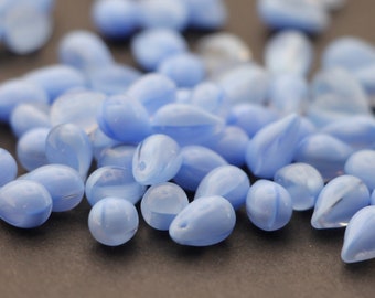 25pcs Mix Crystal Blue Drops 6x9mm Czech Glass Pale Blue Drop Beads Briolette Pastel Blue Glass Drops