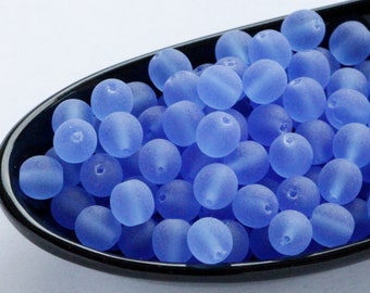 50pcs 6mm Matte Sapphire Blue Round Beads Czech Pressed Druk Beads 6mm Smooth Round Beads Frosted Sapphire Blue Round Glass Beads