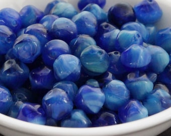 20pcs Candy Blue Czech Glass Round Nugget Bead 8mm Irregular Rough Antique Beads Blue White Blue