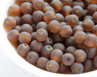 50pcs Matte Brown Glass Bead 6mm Czech Glass Round Beads 6mm Smooth Round bead Frosted brown