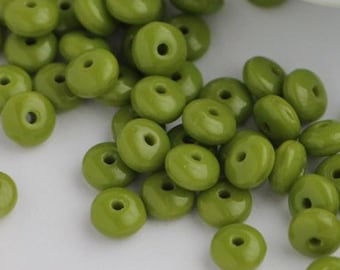 100pcs 4mm Olive Green Rondell Wafer beads 4x2mm Small Disk Czech Glass Spacer Beads