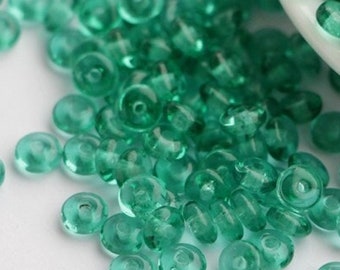 100pcs Teal Rondell Wafer beads Small Green Spacers 4x2mm Disk Czech Glass Beads Donut Beads Rondelle 4mm Green small discs beads teal green