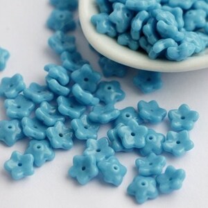 30pcs Turquoise Blue Flower caps 7mm Czech glass flower bell floral Blue Glass Daisy Beads 5 Petal Flower Czech Glass Flower Beads