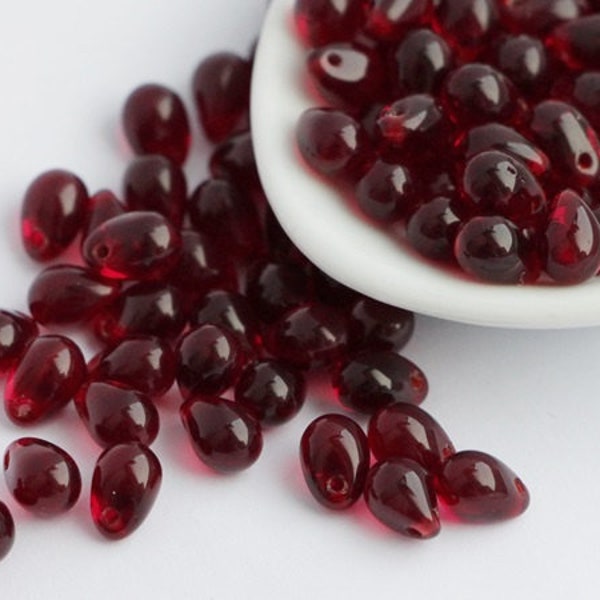 5x7mm Garnet Red Tiny Teardrop (25pcs) Czech Glass Drops Beads Dark Red Garnet Briolette Glass Drops Small Drop Dark Red pomegranate beads