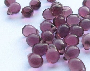 25pcs Amethyst Czech Glass Drop Beads 5x7mm Czech Teardrop Dark Purple Small Briolette Amethyst purple