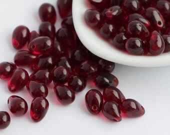 5x7mm Garnet Red Tiny Teardrop (25pcs) Czech Glass Drops Beads Dark Red Garnet Briolette Glass Drops Small Drop Dark Red pomegranate beads
