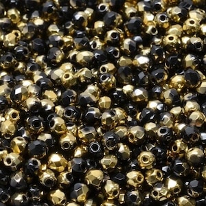 100 stuks zwart goud 3 mm ronde facetkralen Tsjechische vuurgepolijste kralen Black Facet ronde glazen Tsjechische kralen 3 mm