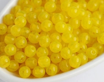 100pcs Opal Milky Lemon Yellow 4mm Round Beads Czech Pressed Beads 4mm Small Beads Bright Yellow Smooth Round