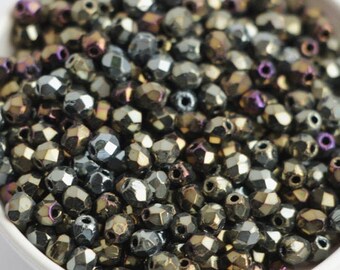 100pcs Iris Brown 3mm Czech Fire Polished Beads Glass Round Beads 3mm Metallic Brown Bronze