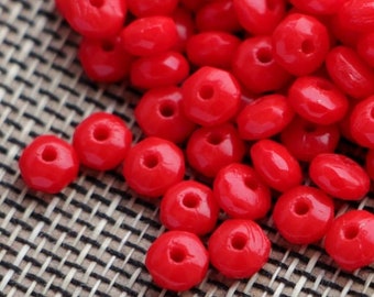 50pcs Red Rondelles 2x3mm Czech Fire-Polished Glass Beads 3x2mm Tiny Faceted rondelle Beads