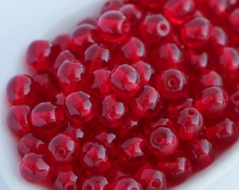 50pcs Ruby Red Round Beads 6mm Czech Glass Beads 6mm, Smooth Round Bead