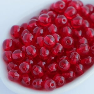 50pcs Ruby Red Round Beads 6mm Czech Glass Beads 6mm, Smooth Round Bead