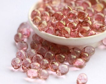 Small teardrops 5x7mm (25pcs) Light Pink coating Czech Glass Beads Tiny Drops Pink Teardrop Gold Pink Rose Small Briolette