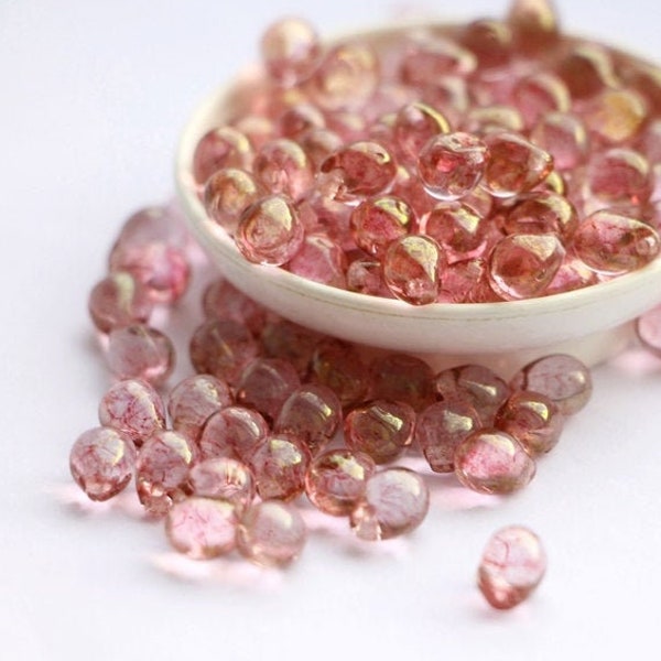 Small teardrops 5x7mm (25pcs) Light Pink coating Czech Glass Beads Tiny Drops Pink Teardrop Gold Pink Rose Small Briolette