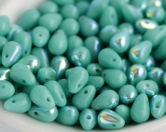 50pcs turquoise rainbow Czech glass drop beads 4x6mm Czech Glass Mini Teardrops Briolette tiny