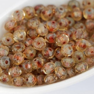 50pcs 3x5mm Antique Crystal Picasso Rondelle Beads Czech Fire Polished Beads 5x3mm Small Rondo Polish Faceted Beads