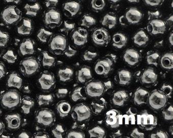 100pcs Black Glass round Beads 3mm Czech Glass Beads 3mm Small Smooth round Beads Jet