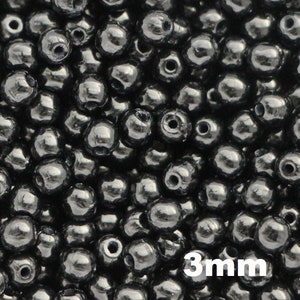 100pcs Black Glass round Beads 3mm Czech Glass Beads 3mm Small Smooth round Beads Jet