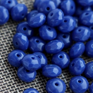 30pcs Navy Blue Rondelle Beads 4x7mm Czech Fire Polished Beads 7x4mm Faceted Beads Deep Blue