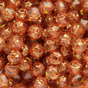 40pcs Cathedral beads 4mm Czech Glass Beads with bronze ends, glass fire polished bead gold topaz amber bronze