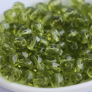 30pcs Green Olivine 6mm Czech Fire Polished Beads Moss Green Glass Faceted Round beads 6mm
