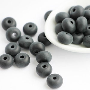 20pcs Matte Black Czech Rondelle Beads 6x10mm Czech Glass seaglass beads frosted jet donuts beads 10mm image 4