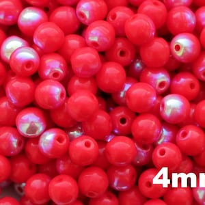 100pcs Rainbow red 4mm Glass Round Beads Czech Beads 4mm Small Smooth Round Beads opaque red