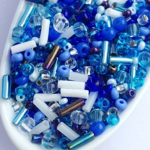 40g Assorted Mix Blue Czech Glass Seed Beads Rocaille Bugle Mixes mixed beads blue mixed seed bead assorted beads assorted seed beads