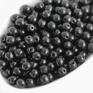 100pcs Black Round Beads 4mm Czech Glass Druk Beads 4mm Small Round Beads jet