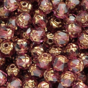 40pcs Amethyst Bronze 4mm Cathedral Czech Glass Beads with bronze ends fire polished facet glass Cathedral lilac bronze beads small beads